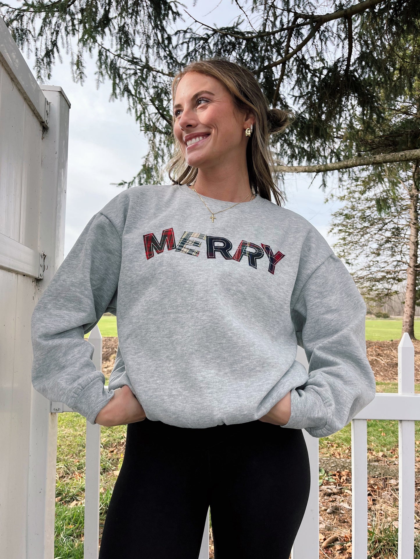 Merry & Bright Crewneck- Gray