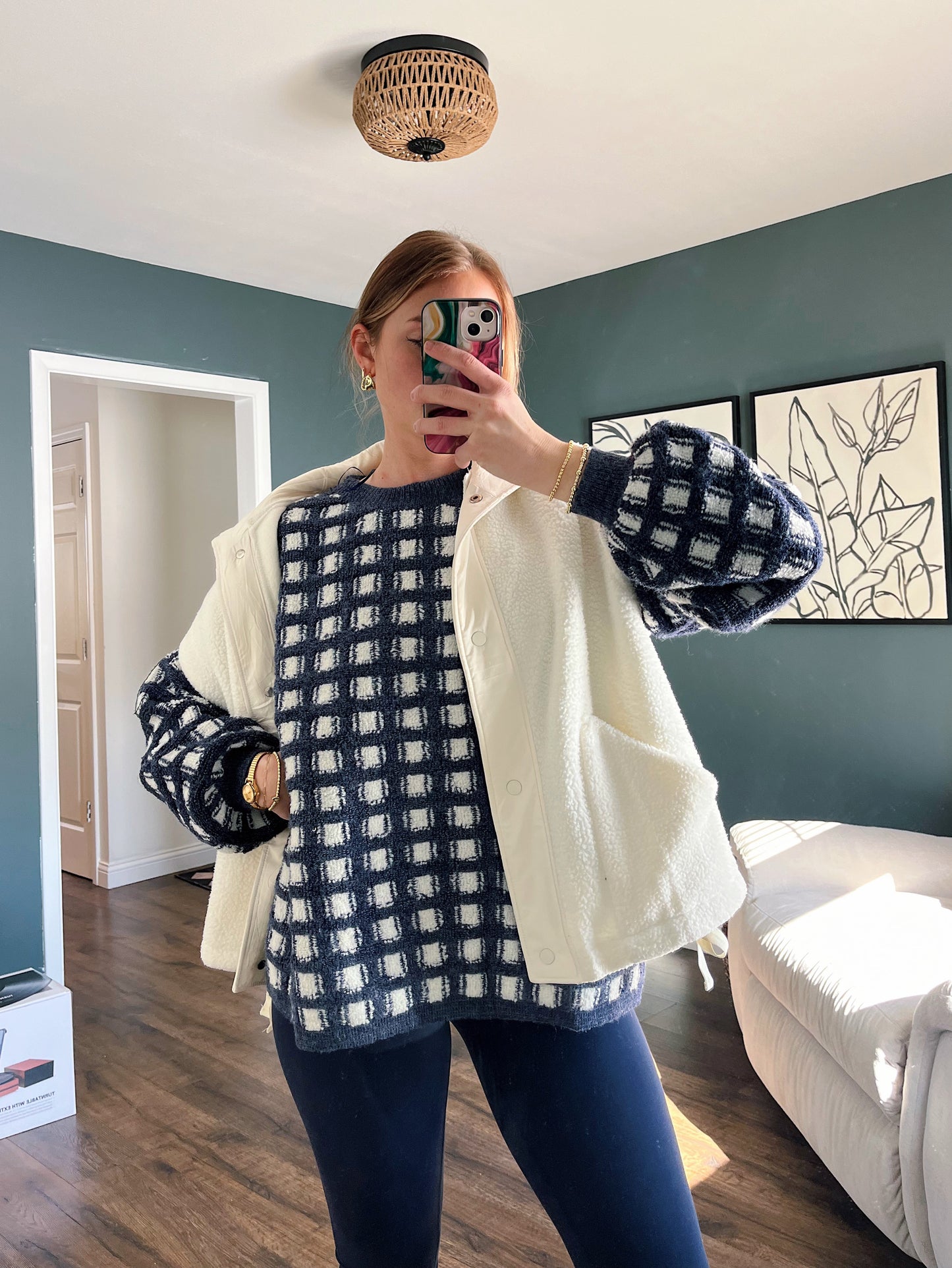 Navy Cozy Check Sweater