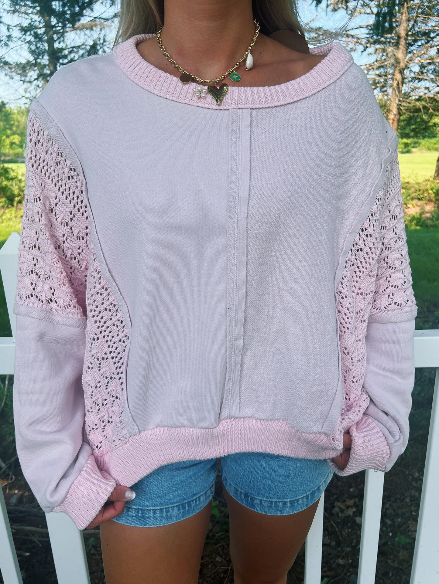 Candy Pink Lace Crewneck