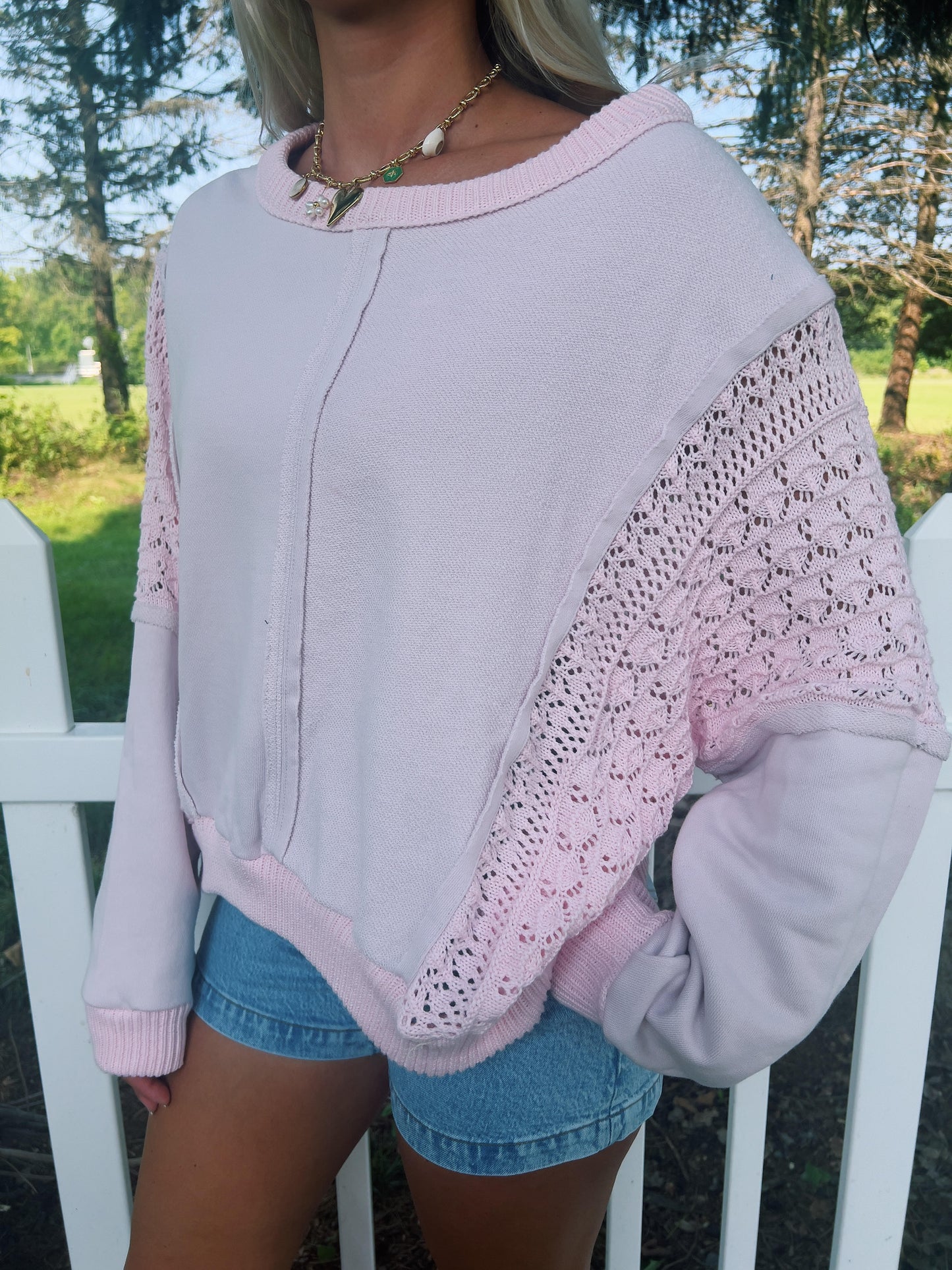 Candy Pink Lace Crewneck