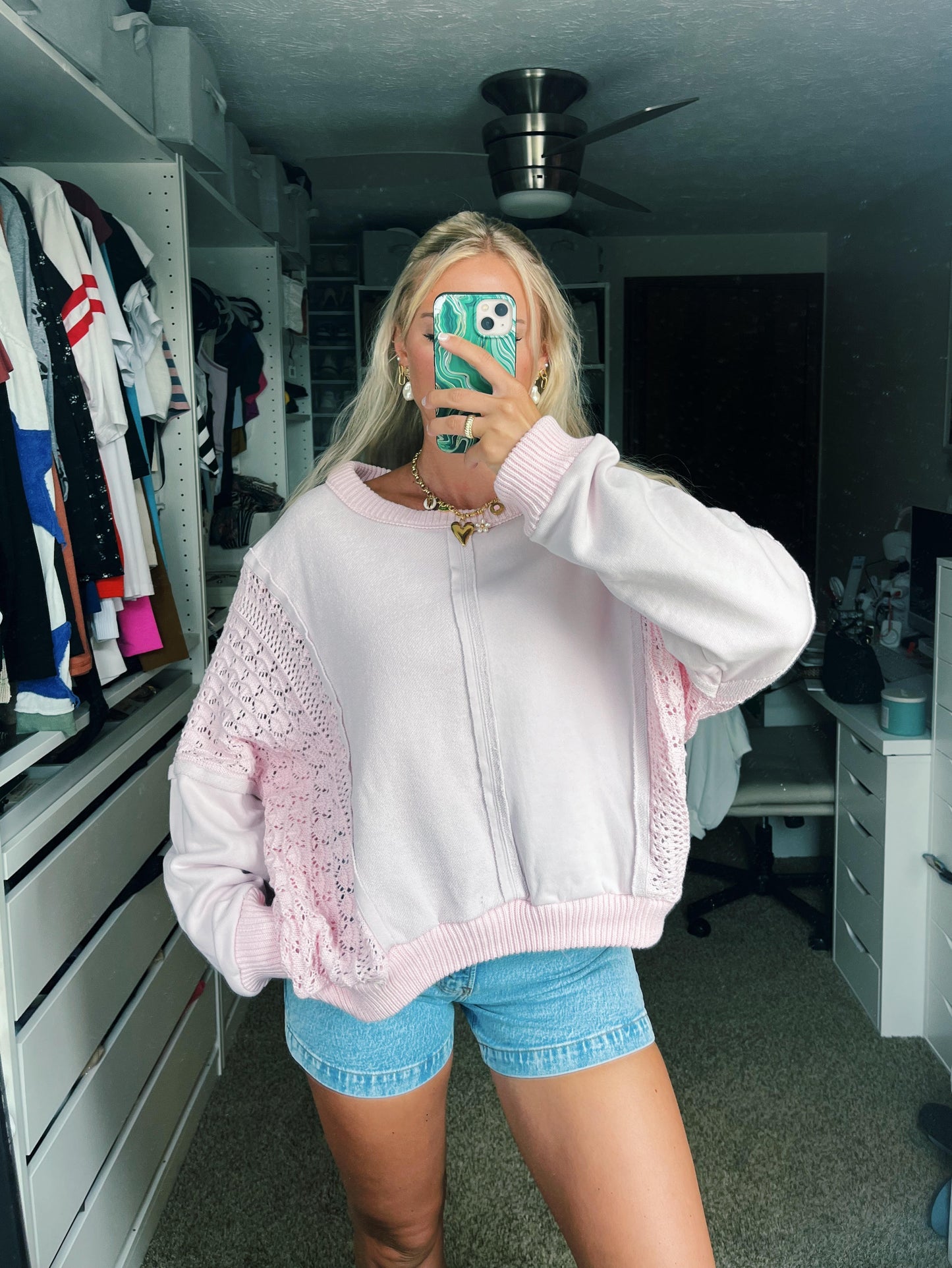 Candy Pink Lace Crewneck