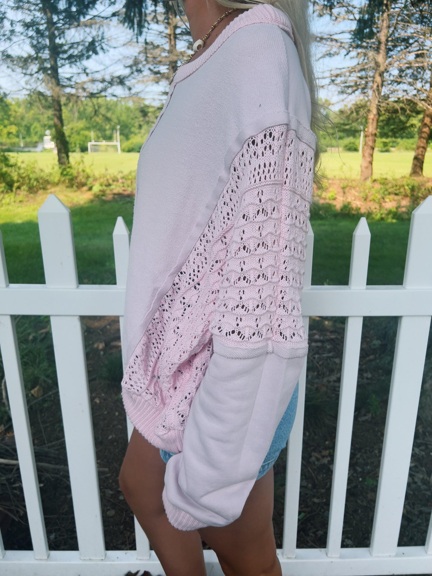 Candy Pink Lace Crewneck