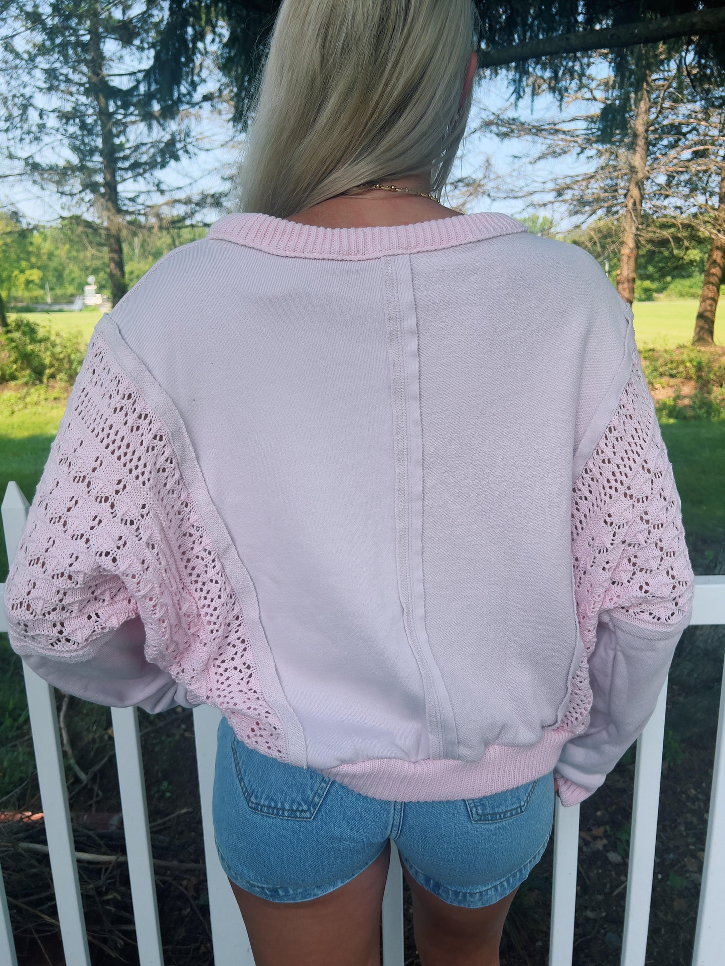 Candy Pink Lace Crewneck