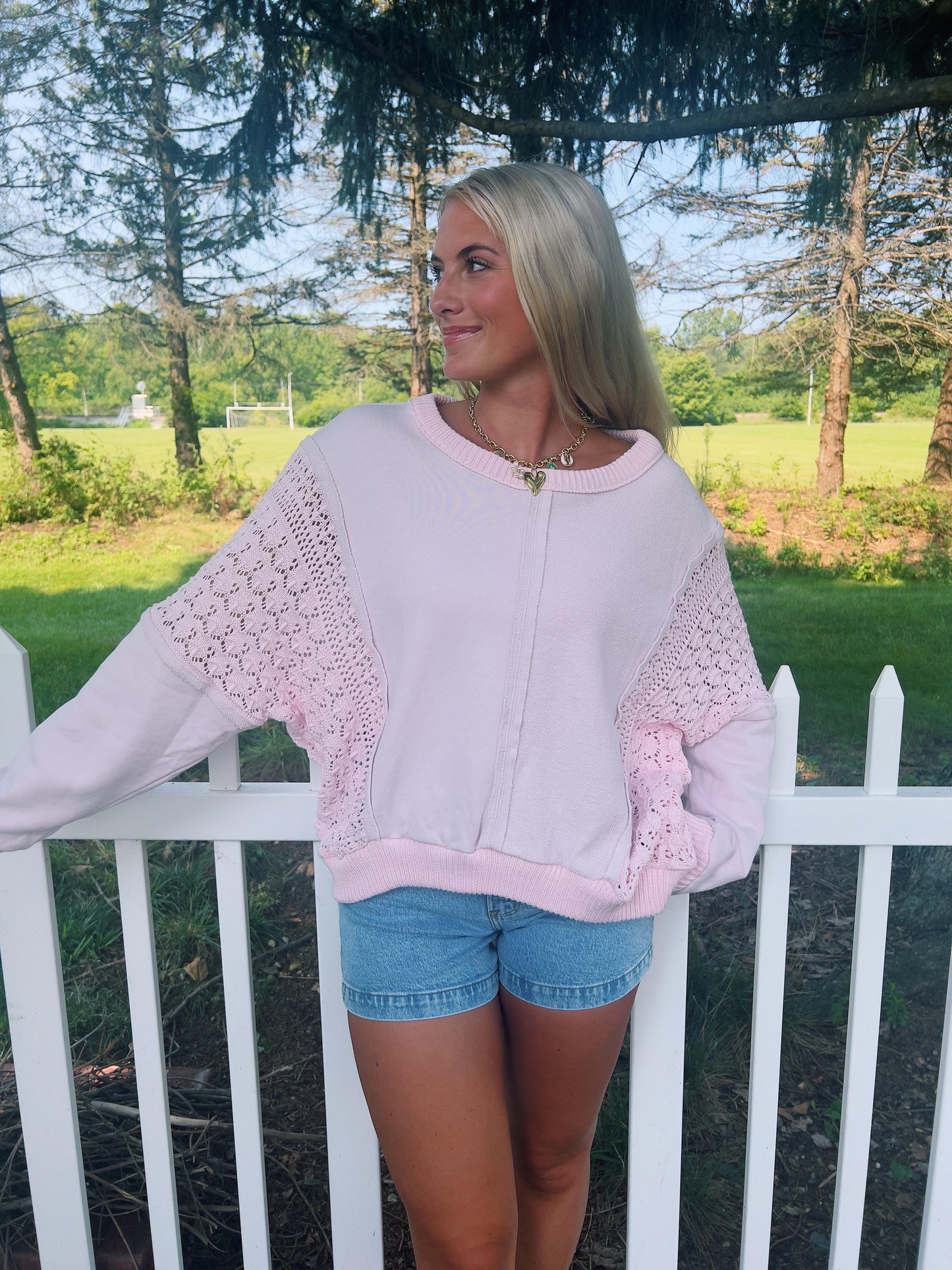 Candy Pink Lace Crewneck