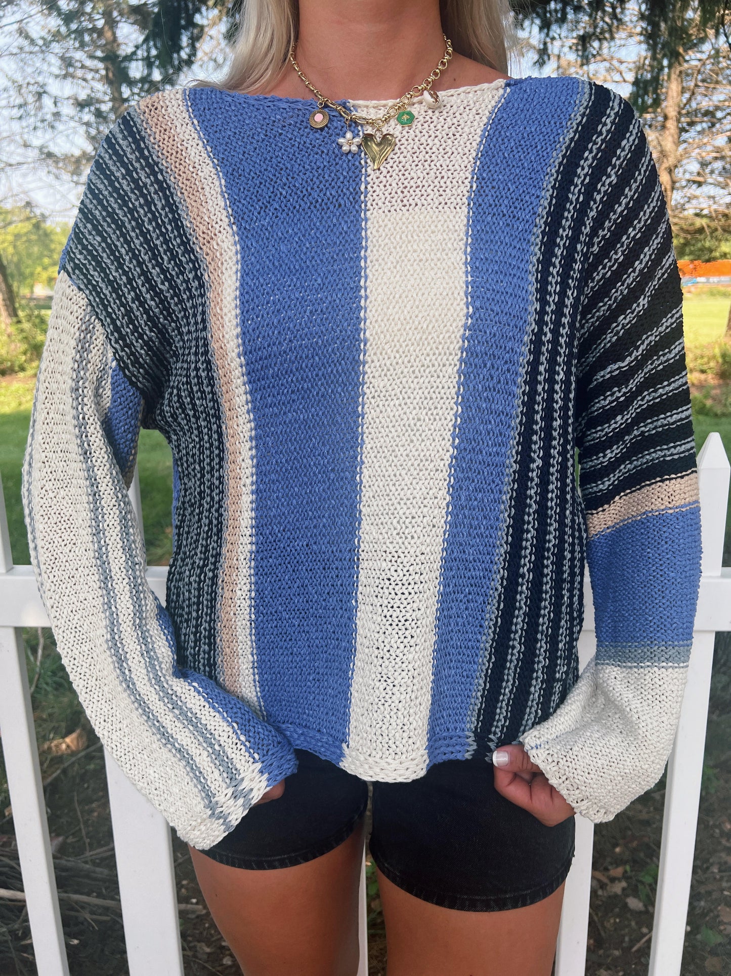 Colorblock Striped Boatneck Sweater