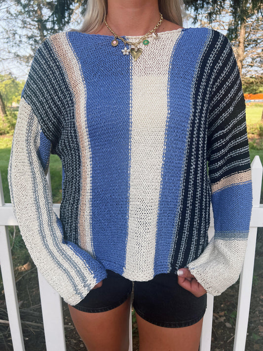 Colorblock Striped Boatneck Sweater