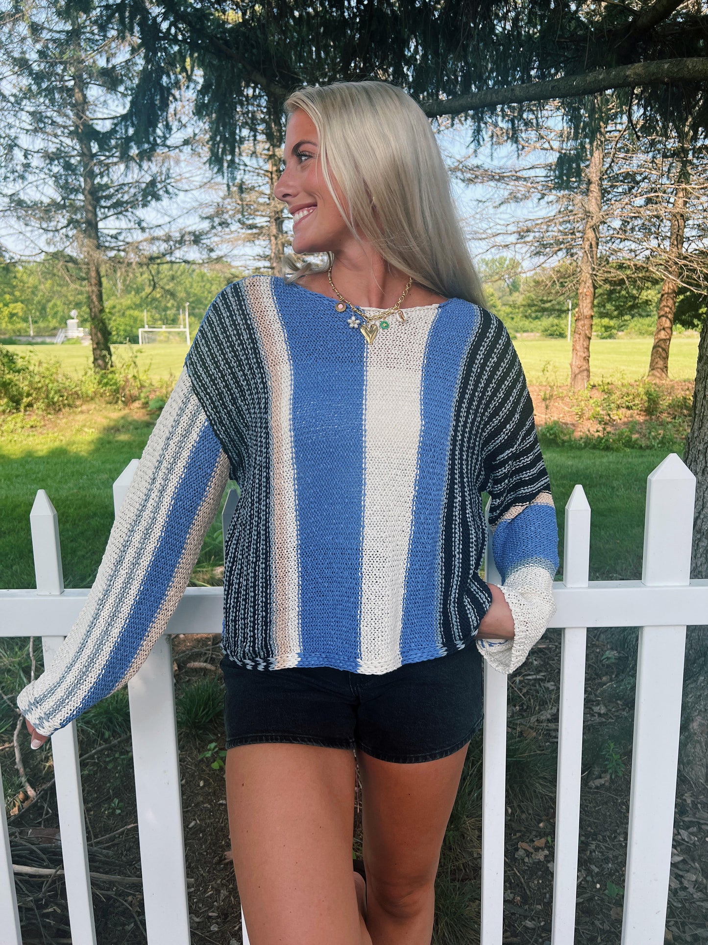 Colorblock Striped Boatneck Sweater