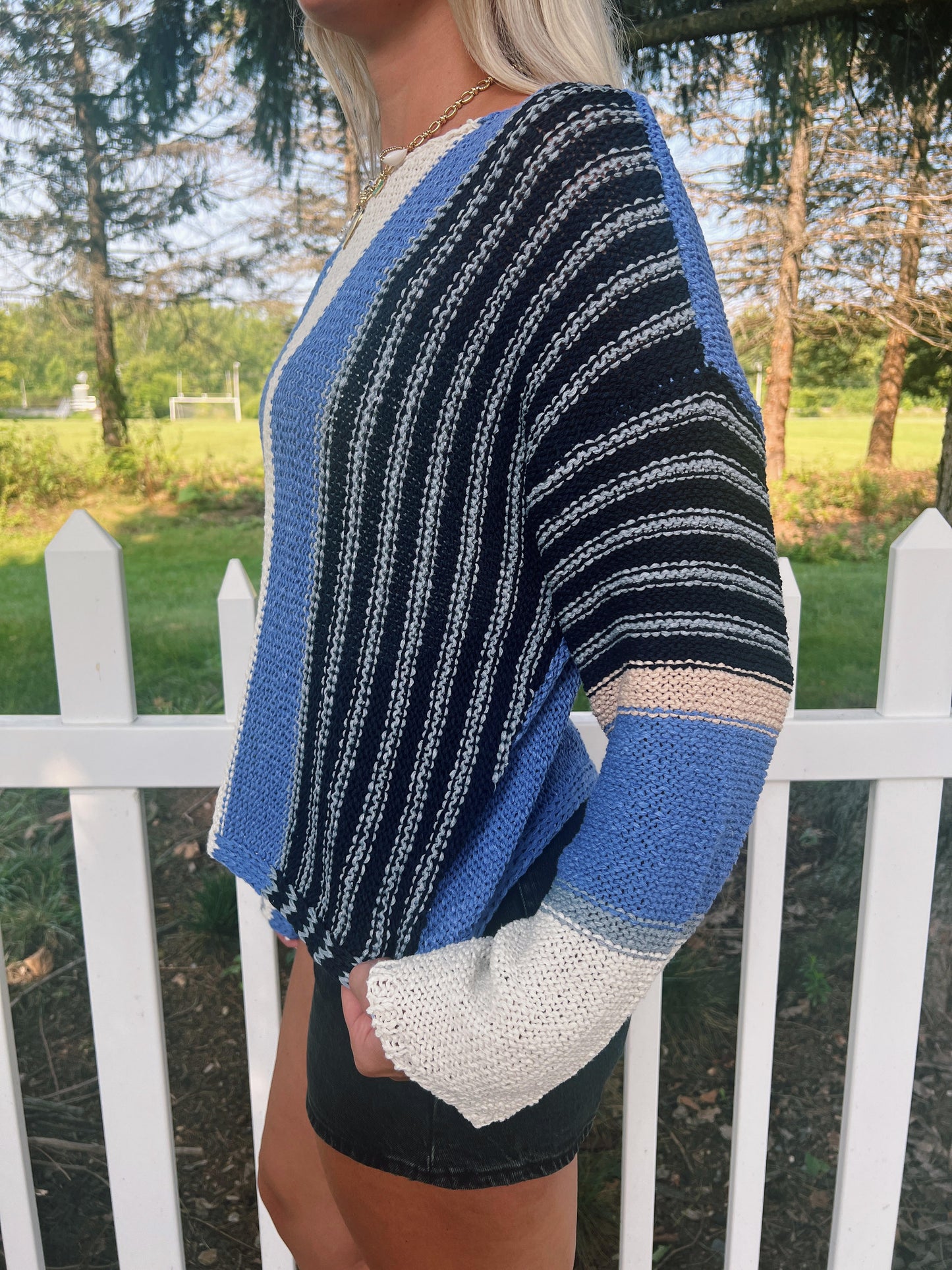 Colorblock Striped Boatneck Sweater