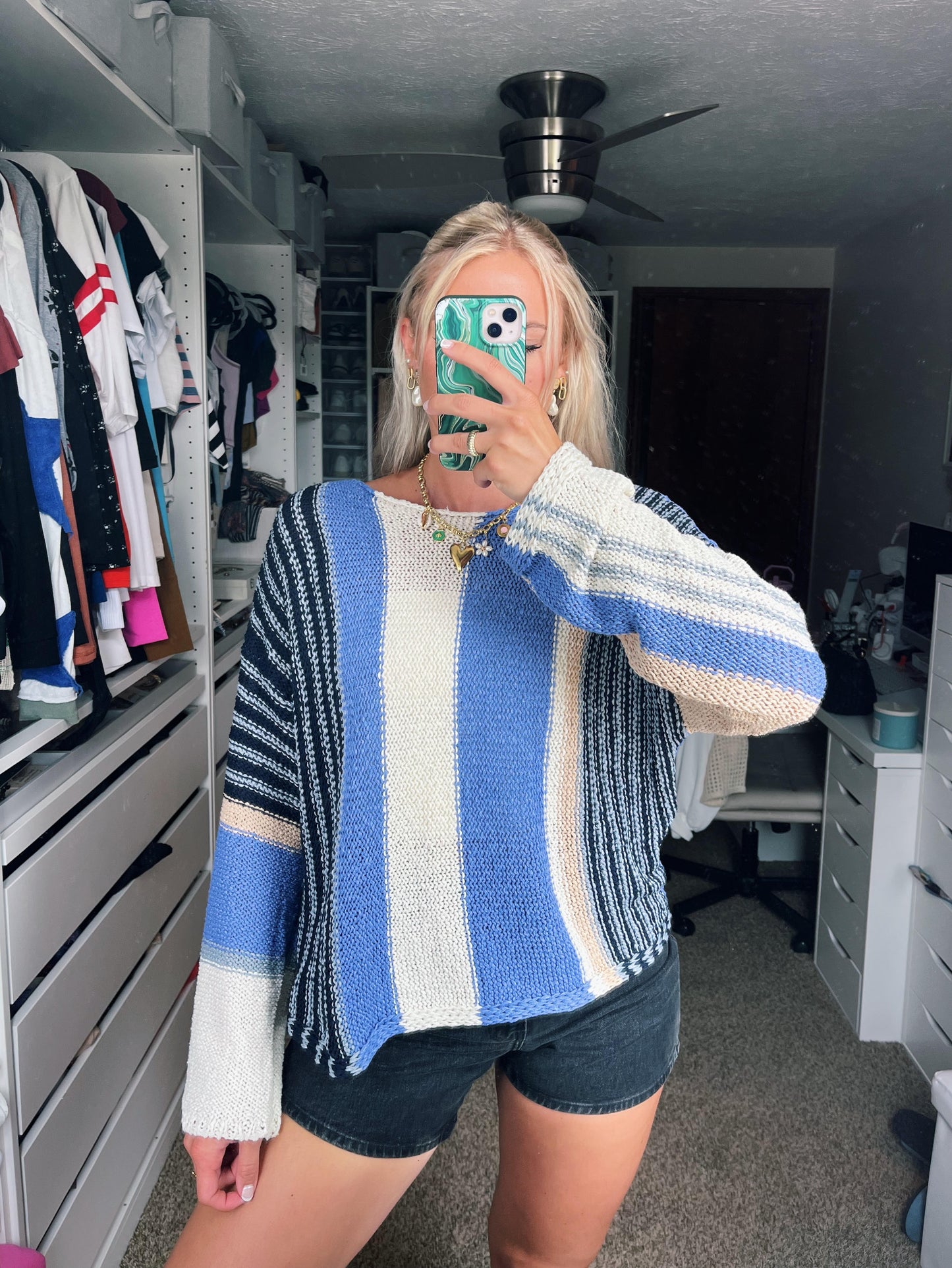 Colorblock Striped Boatneck Sweater