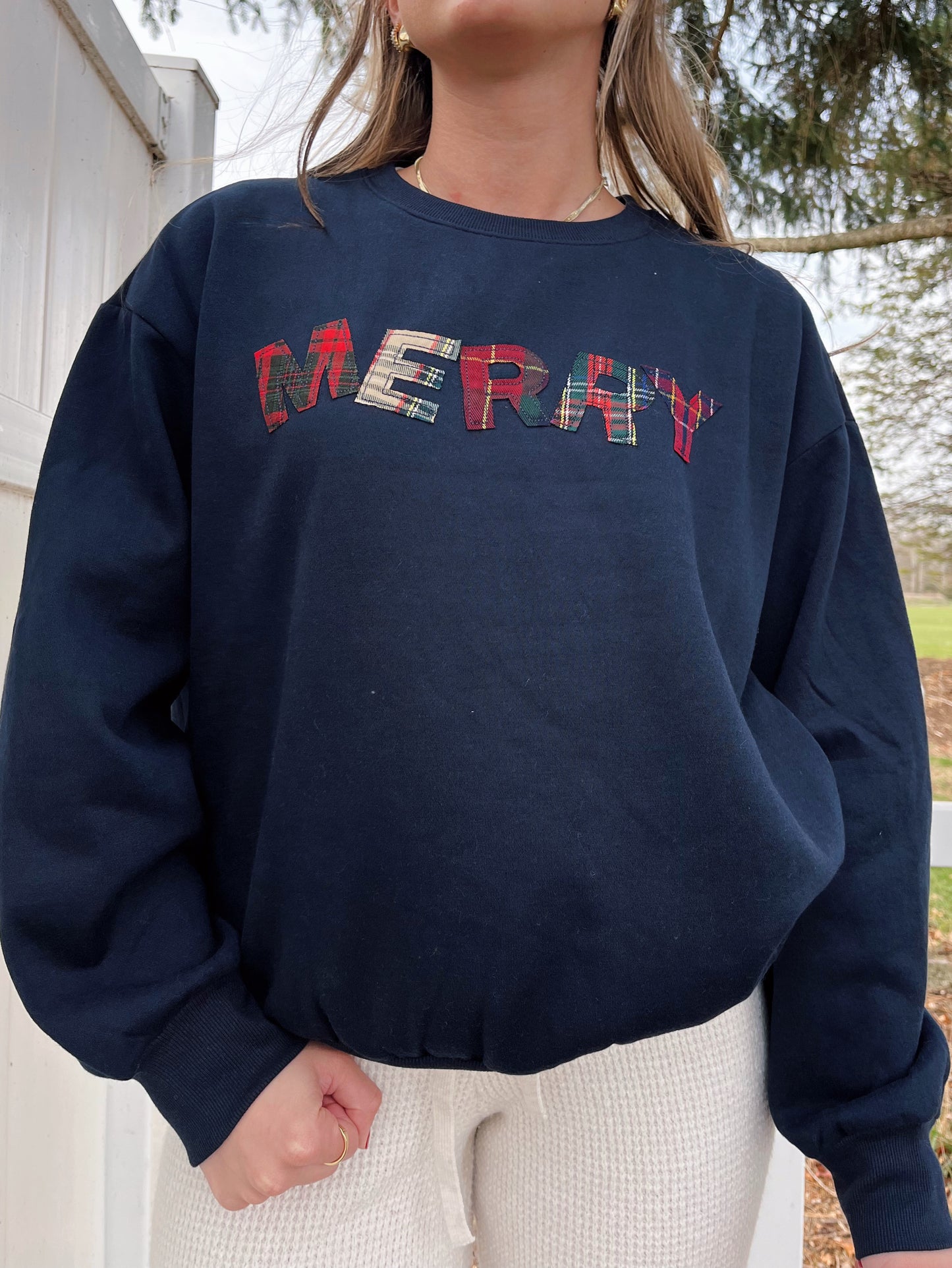 Merry & Bright Crewneck- Navy