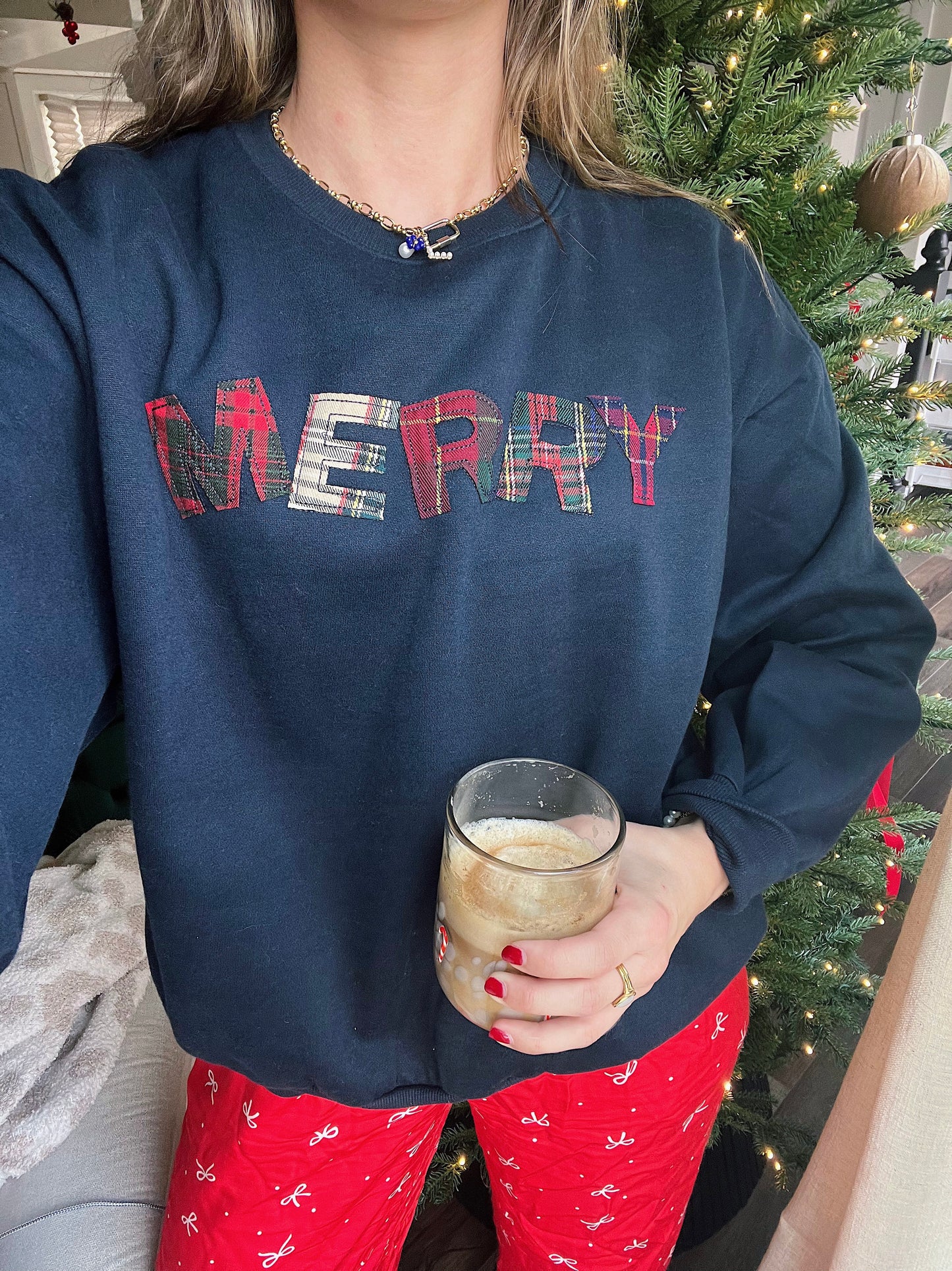 Merry & Bright Crewneck- Navy