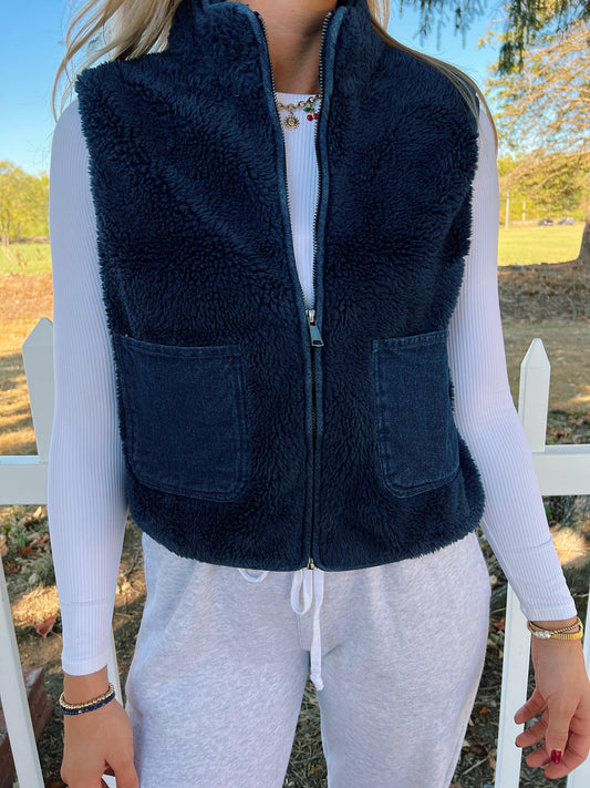 Navy Orchard Teddy Vest