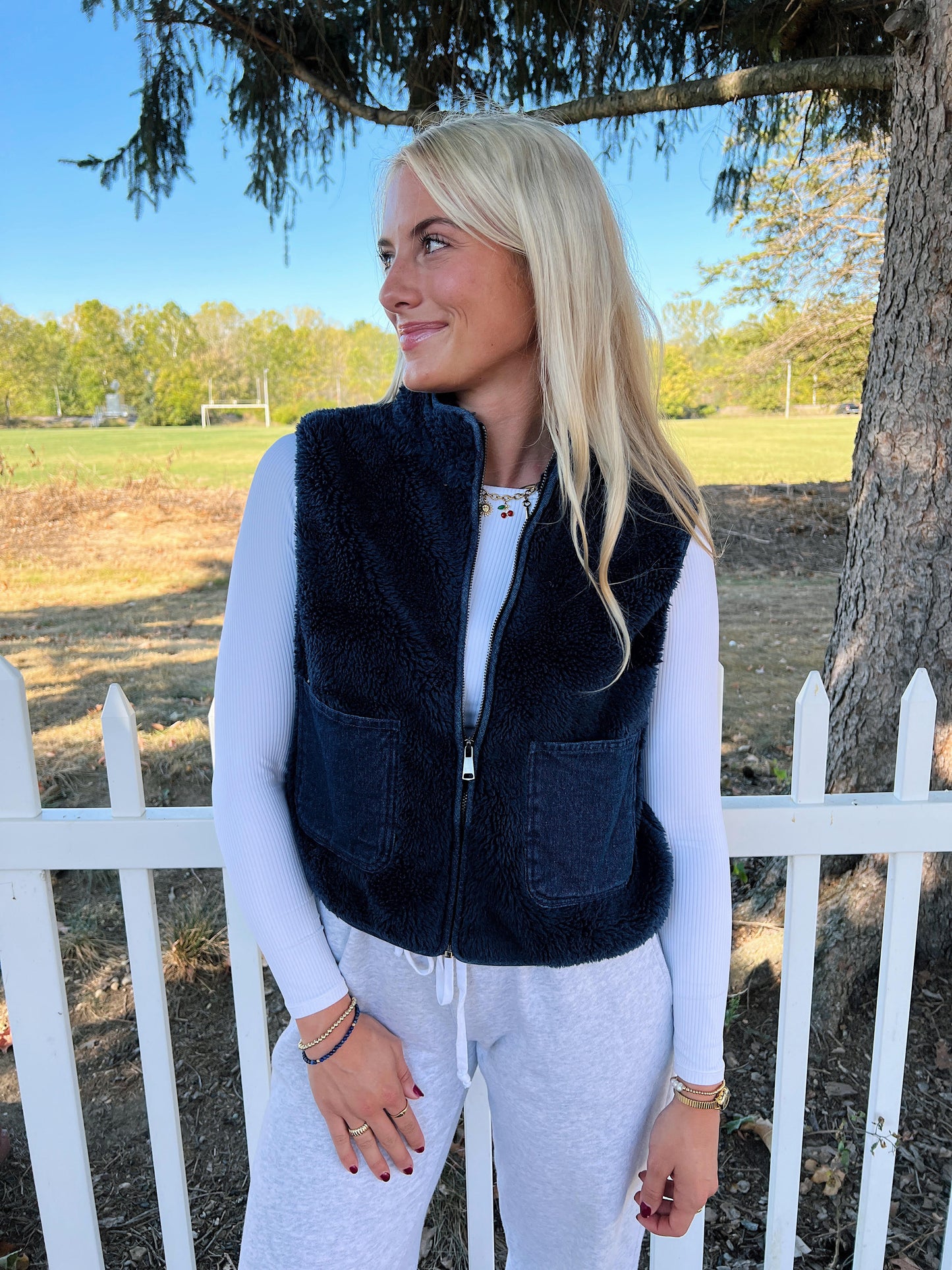 Navy Orchard Teddy Vest