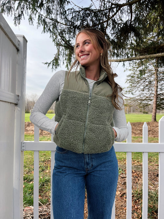 Winter Olive Teddy Vest